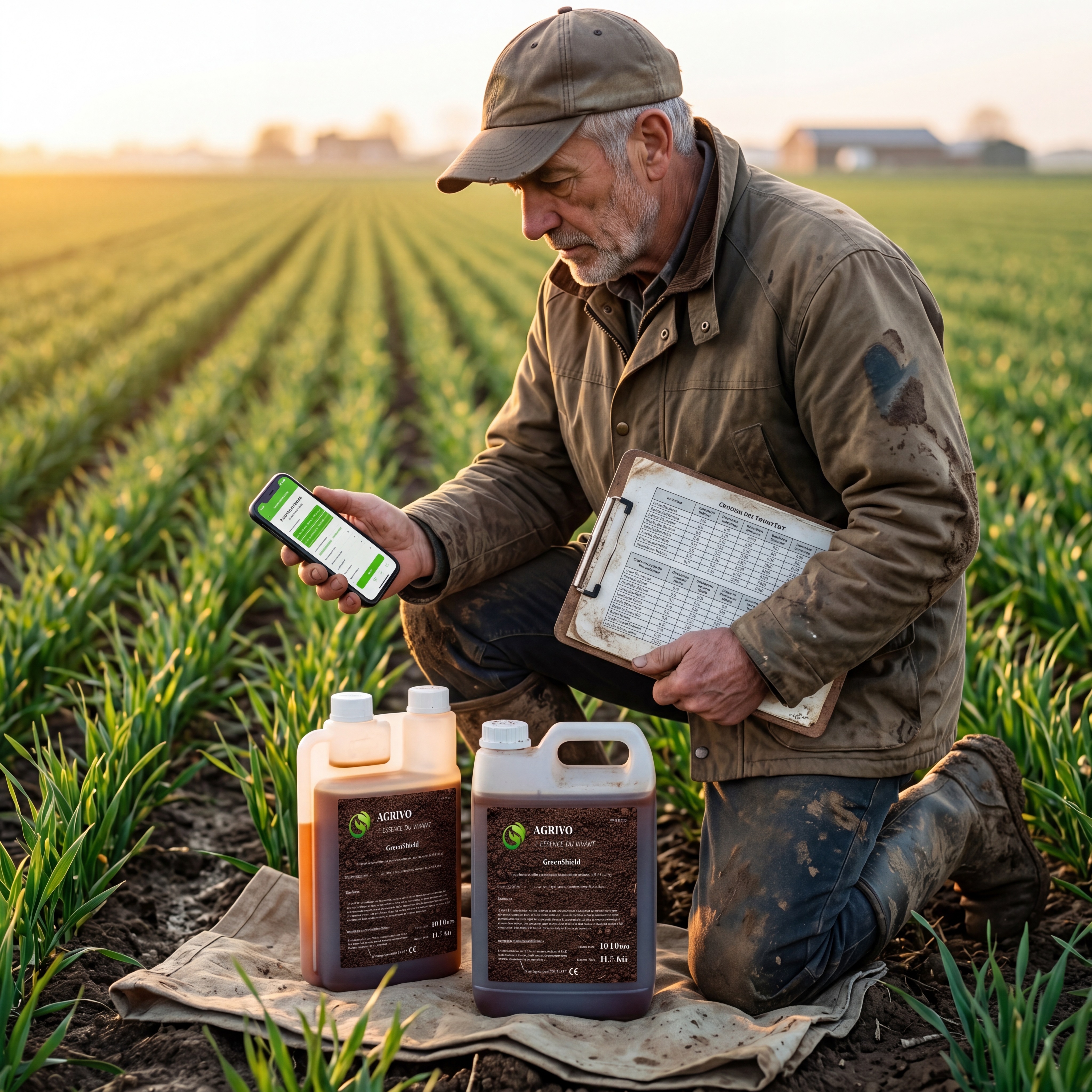 Agriculteur utilisant GreenShield sur le terrain