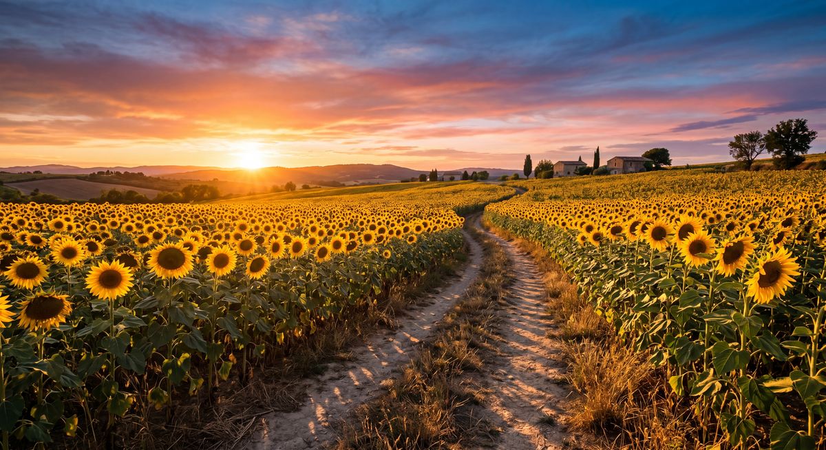 Coucher de soleil sur champ